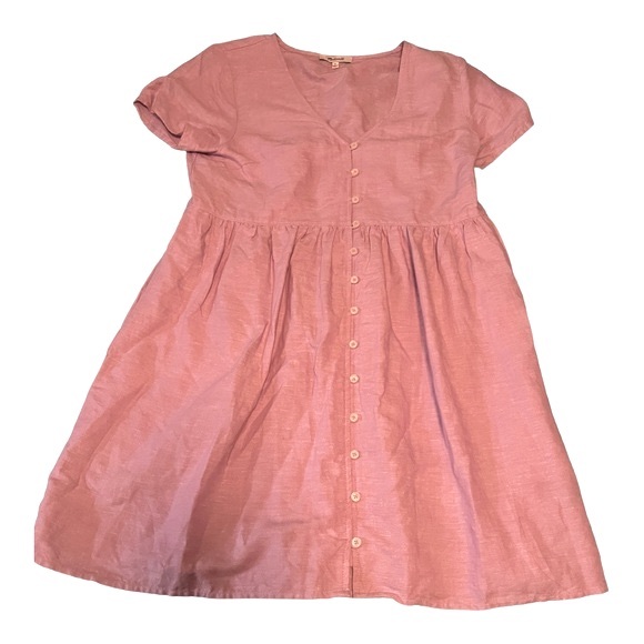 Madewell Dresses & Skirts - Madewell Linen-blend Alexandra Button-front Mini Dress Pink S